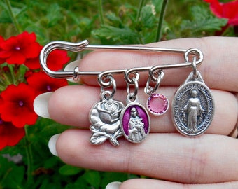 St Therese Pin- Backpack- Diaper Bag- Pram- Stroller- Cradle- Car Seat Pin-Patron Blind- Saint-Therese Brooch- Charm Brooch Pin-Baptism