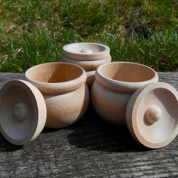 Set of 3 Wood Pots with Lids, Montessori Wood Toy Kit, Wood Bean Pots, Montessori Materials,Stacking Game, Waldorf Gift, Wood Bowls and Lids