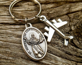 St Joseph of Cupertino Key Ring- Key Fob- Saint Jospeh, Patron of Aviators, Air Travelers, Confirmation Gift, Airplane Charm, Pilots