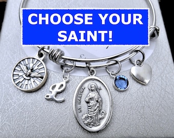 Confirmation Gift for Girls - Choose Your Catholic Saint - Patron Saint -Personalized- Expandable Stainless Steel Adjustable Bangle, Martha