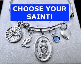 Confirmation Gift for Girls - Choose Your Catholic Saint - Patron Saint -Personalized- Expandable Stainless Steel Adjustable Bangle, Martha