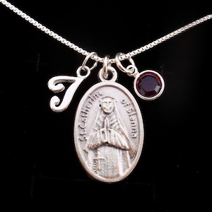St. Catherine of Siena, Medal Charm Pendant Necklace, St Catherine, Saint Catherine Catholic Jewelry, Patron Italy, STERLING Silver Chain