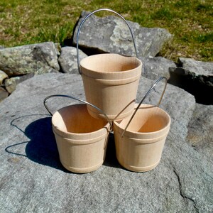 Miniature Wooden Buckets Set of 3, Small Wood Pails 2-1/16 Craft Wooden Bucket w / Wire Handle, Unfinished Craft Bucket, Miniature Bucket image 2