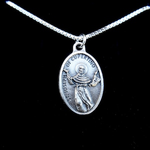 Saint Joseph of Cupertino, Catholic Mens Necklace, 1.6mm Sterling Silver Box Chain, Patron of Aviators, Pilots, 18&quot; or 24&quot; Box Chain