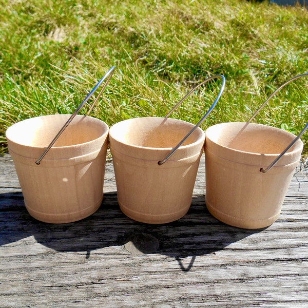 Miniature Wooden Buckets Set of (3), Small Wood Pails 2-1/16″ Craft Wooden Bucket w / Wire Handle, Unfinished Craft Bucket, Miniature Bucket