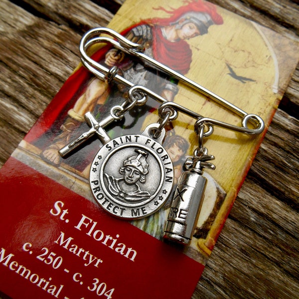 Saint Florian FireFighter, Probie Pin - Patron FireFighters - Fire Extinguisher Charm - Confirmation-  Protector from Drowning, Fire, Floods