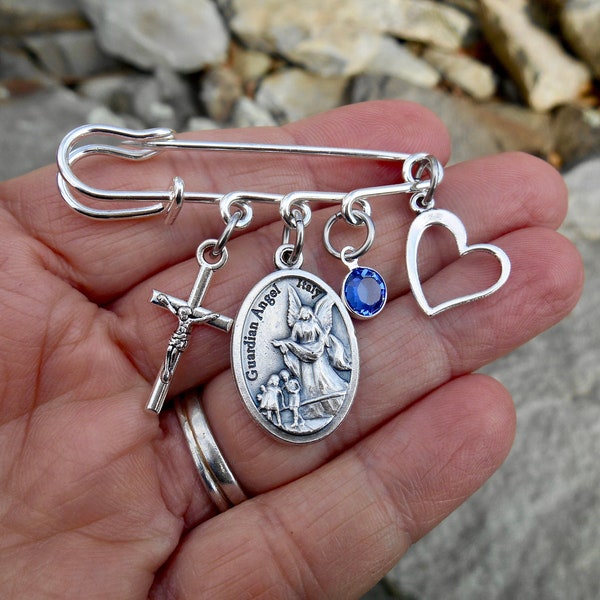 Guardian Angel Backpack Pin-  Lab Coat- Pram- Stroller- Cradle- Car Seat Pin-Protection from Evil- Brooch- Charm Brooch Safety Pin-Baptism