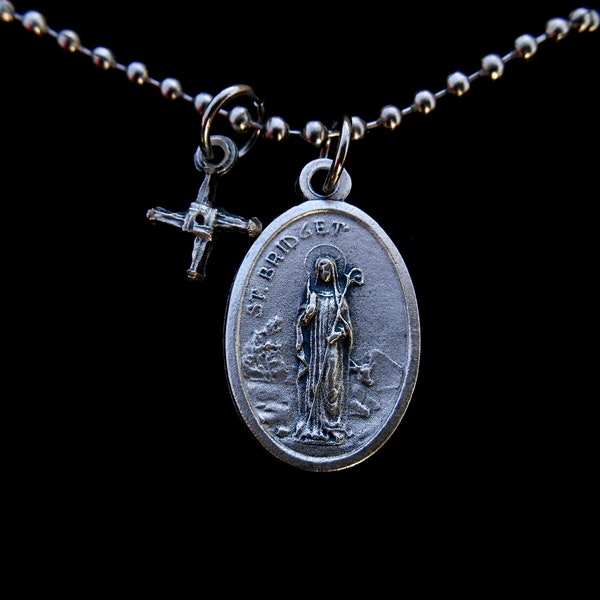 St BRIDGET Medal Necklace. Saint Bridget Necklace. Brigid Cross. Patron Saint Necklace. Irish Necklace. Confirmation Jewelry. Cross