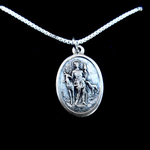 Saint Hubert, Catholic Mens Necklace, 1.6mm Sterling Silver Box Chain, Patron of Hunters  Saint Hubert Necklace, 18&quot; or 24&quot; Box Chain