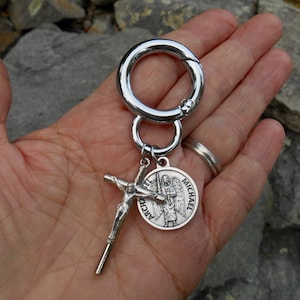 Saint Michael Key Chain- Key Clip- Saint Michael- Backpack/Purse Clip, Saint Key Ring- Cross Key Chain- Catholic New Driver Gift- Carabiner