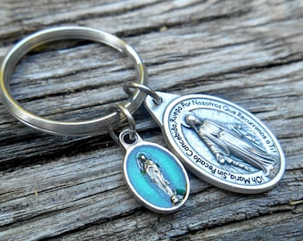 Llavero de la Medalla Milagrosa ESPAÑOLA, Fob de Fe, Nuestra Señora de Guadalupe- Llavero Mexicano- Medalla de Protección, Nuevo Conductor, Regalo de Patrocinador