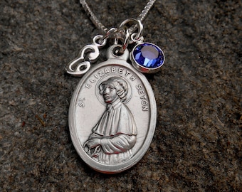 SAINT ELIZABETH ANN Seton Necklace - Personalized Initial, Birthstone, Patron of Teachers, Confirmation, Mother Seton, Catholic Schools