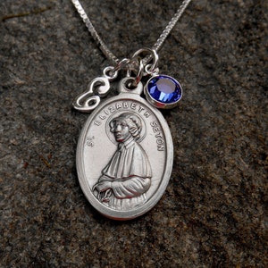 SAINT ELIZABETH ANN Seton Necklace - Personalized Initial, Birthstone, Patron of Teachers, Confirmation, Mother Seton, Catholic Schools