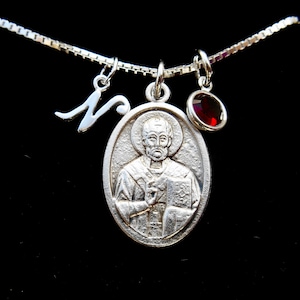 Saint St Nicholas Necklace - Swarovski Crystal Birthstone - Patron Saint of Children and Sailors- Saint Nicholas Confirmation Gift- Sponsor