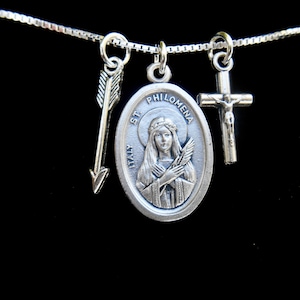 Saint St Philomena Necklace - Personalized -Arrow Charm - Patron Saint Necklace - Catholic Gift - Confirmation Jewelry- Purity-Filomena