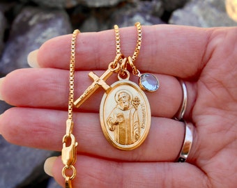 Gold Tone St Benedict Necklace, Saint Benedict Medal, Confirmation Gift for Her, Saint Benedict Cross, Confirmation Gift, First Communion