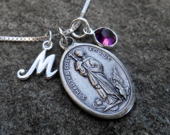 Collana SANTA MARTA - Iniziale personalizzata, Pietra portafortuna, Santa patrona delle casalinghe, Gioielli per la cresima, Gioielli cattolici, Santa Marta