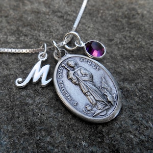 SAINT MARTHA-ketting - gepersonaliseerde initiaal, geboortesteen, patroonheilige van huisvrouwen, vormselsieraden, katholieke sieraden, Sint-Martha