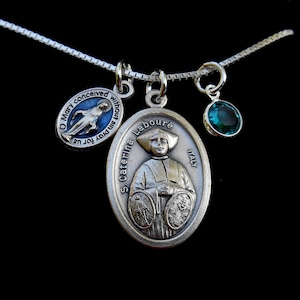 St Catherine Laboure- Patron St of Elderly- Miraculous Medal Birthstone - Sterling Silver Necklace - Catholic Gift - Confirmation Jewelry