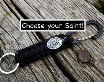 Choose your Saint Key Clip, Confirmation St Michael Paracord Key Chain- Backpack/Purse Clip, Key Chain- Catholic New Driver- Carabiner