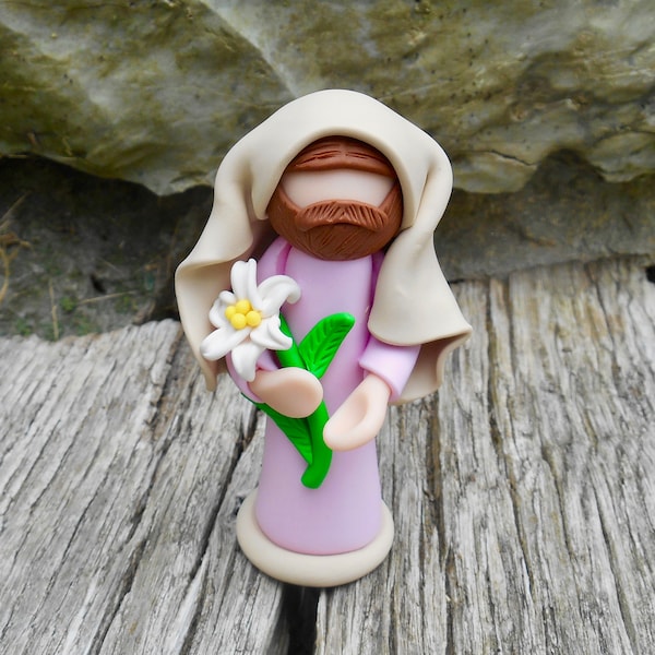 Saint Joseph, Catholic Saint Gift, Gift for Priest, Carpenter Gift, Saint Figurine, First Communion Cake Topper, Foster Father, Gift for Dad