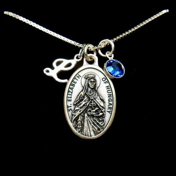 Saint Elizabeth of Hungary Necklace -Personalized, Birthstone, Initial Charm-Patron Saint Gift, Confirmation, Third Order of Saint Francis