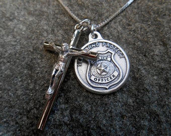 Police Officer Patron St. Michael Police Medal Pendant Necklace-Serve and Protect-Police Holy Protection Medallion - Catholic Jewelry