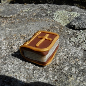 Miniature Dollhouse Bible, Polymer Clay Book, Handmade Pretend Bible, Dollhouse Book, Tiny Holy Bible, Sacred Scripture, Christian Bible