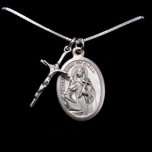 Saint St Catherine of Siena Necklace, Sterling Silver Crucifix, Patron Saint Nurses, Catholic Gift, Confirmation, Nurse Grad Gift