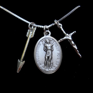 Saint St Sebastian Necklace - Crucifix -Arrow Charm - Patron Saint Necklace - Catholic Gift - Confirmation Jewelry, Patron Athletes