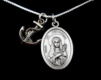 Saint St Philomena Necklace - St. Philomena -Anchor Charm - Patron Saint Necklace - Catholic Gift - Confirmation Jewelry- Purity