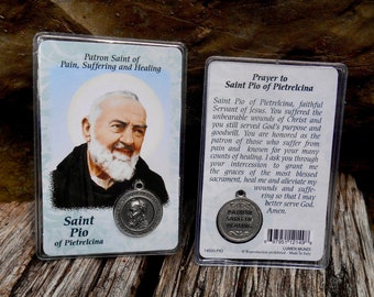 Saint Padre Pio Laminated Prayer Card with Medal, Catholic Saint Laminated Prayer Card, St Pio, Patron Saint Pio of Pietrelcina, Stigmatist