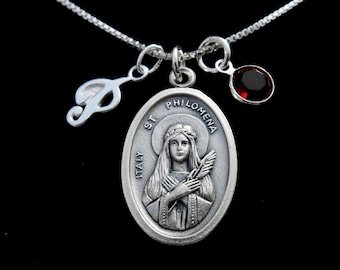 Saint St Philomena Necklace - Personalized - Swarovski Crystal - Initial Necklace, Patron of Children, Youth, Sterility, Babies, Infants