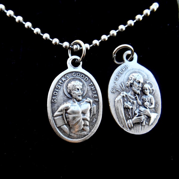 Saint Dismas necklace, 2.4mm Stainless Steel Chain, Patron Saint of Repentant Sinners, Paradise, The Good Thief, Confirmation Gift