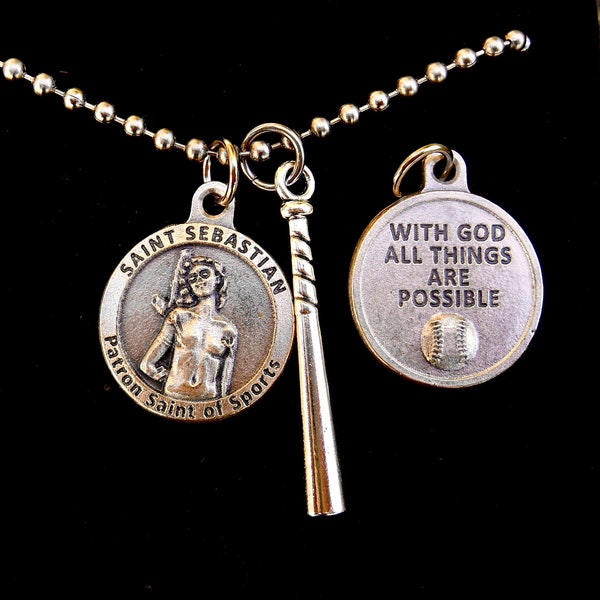 Saint Sebastian, BASEBALL Patron Saint, Catholic Boys, Confirmation, Mens, St. Sebastian, Patron Athletes, 2.4mm Ball Chain