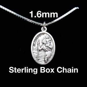 MENS Simple Saint Christopher Necklace, 1.6mm Sterling Silver Box Chain, 18&quot; or 24&quot; Length, Saint Christopher Patron Saint of Travelers