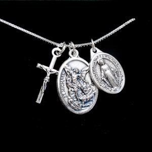 Protection from Evil Necklace, Saint Michael the Archangel - Crucifix Charm -Miraculous Medal - Patron Saint Police, EMT&#39;s - Paramedics