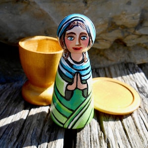 Catholic Saint Doll, Saint Brigid of Ireland, Irish Gift, Wood Peg Doll, Confirmation, Baptism, First Communion Gift, Brigid of Kildare