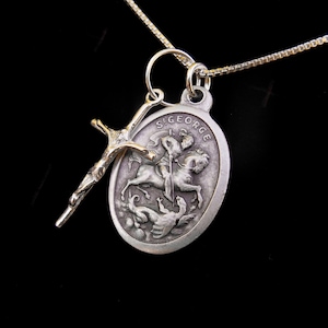 Saint St George Necklace -Sterling Silver Cross -Patron Saint Necklace -Confirmation Jewelry- Saint George Gift