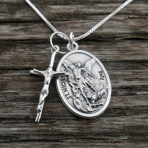 Saint St Michael Necklace - Confirmation Boy- Sterling Silver Cross Charm - Patron Saint Necklace - Catholic Gift - Confirmation Jewelry