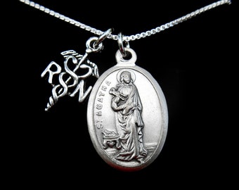 Saint St Agatha Necklace - Graduation - RN Charm - Patron Saint Necklace - Catholic Gift - Graduation Jewelry- Nurses- Medical School