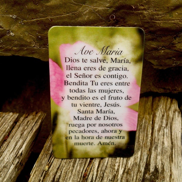 Laminated Spanish Hail Mary Prayer Cards, Tarjeta de oración Ave María, Tarjeta de oración de billetera (Single or Set of 3)