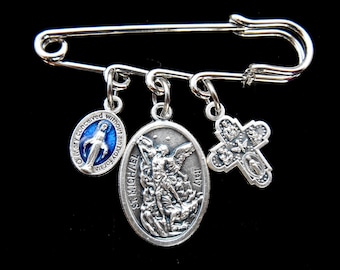 Saint Michael Safety Pin Brooch-Patron Saint Guardian Angel- Patron Firemen-Military Police- Security Guards- The Sick- Protection Pin