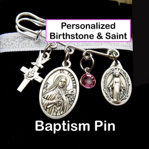 Baptism Gift - Choose Your Patron Saint - Baptism  Keepsake- Pin- Baby Brooch- Baby Shower-Personalized Baby -Christening Pin