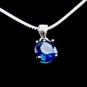 Sterling Silver Sapphire Necklace, Solitaire Necklace, Bridesmaids Necklace, Blue Sapphire Pendant, Wedding Necklace, Bridal Necklace