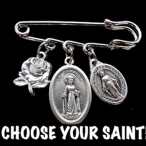 Choose your Saint Pin,  Backpack/Purse Pin, Car Seat, Pram, New Born Gift, Catholic Safety Pin, Lab Coat Pin, Graduation
