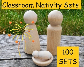 BULK ORDER, 100 Nativity Sets, For Schools, Homeschools, Coops, Churches, 4 Piece Nativity Sets, DIY Christmas Craft, Wood Nativities