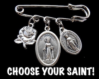 Choose your Saint Pin,  Backpack/Purse Pin, Car Seat, Pram, Stroller Pin, New Born Gift, Catholic Safety Pin, Lab Coat Pin, Graduation