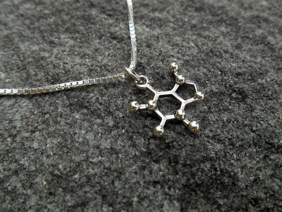 Ciondolo Molecola Di Caffeina In Argento 925 - Collana Con Catena, Placcato Oro Rosa O Giallo, Regalo Amanti Del Caffè