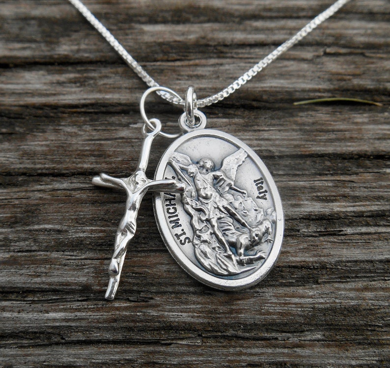 Saint St Michael Necklace Personalized Sterling Silver Etsy